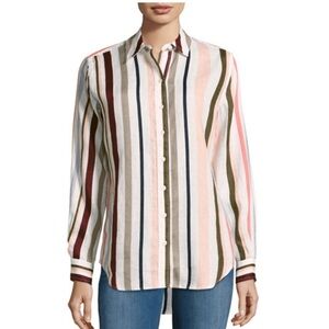 Lord & Taylor White and Black Long Sleeve Button Down Shirt